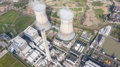 Aerial view of a thermal nuclear power plant.