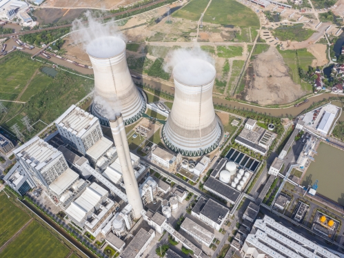 Aerial view of a thermal nuclear power plant.