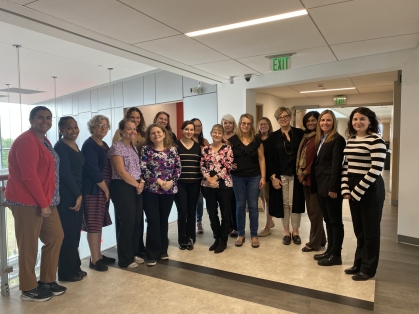 A group of women engineering professors at Rutgers Engineering meet in Weeks Hal to discuss collaboration, leadership, and mentoring.